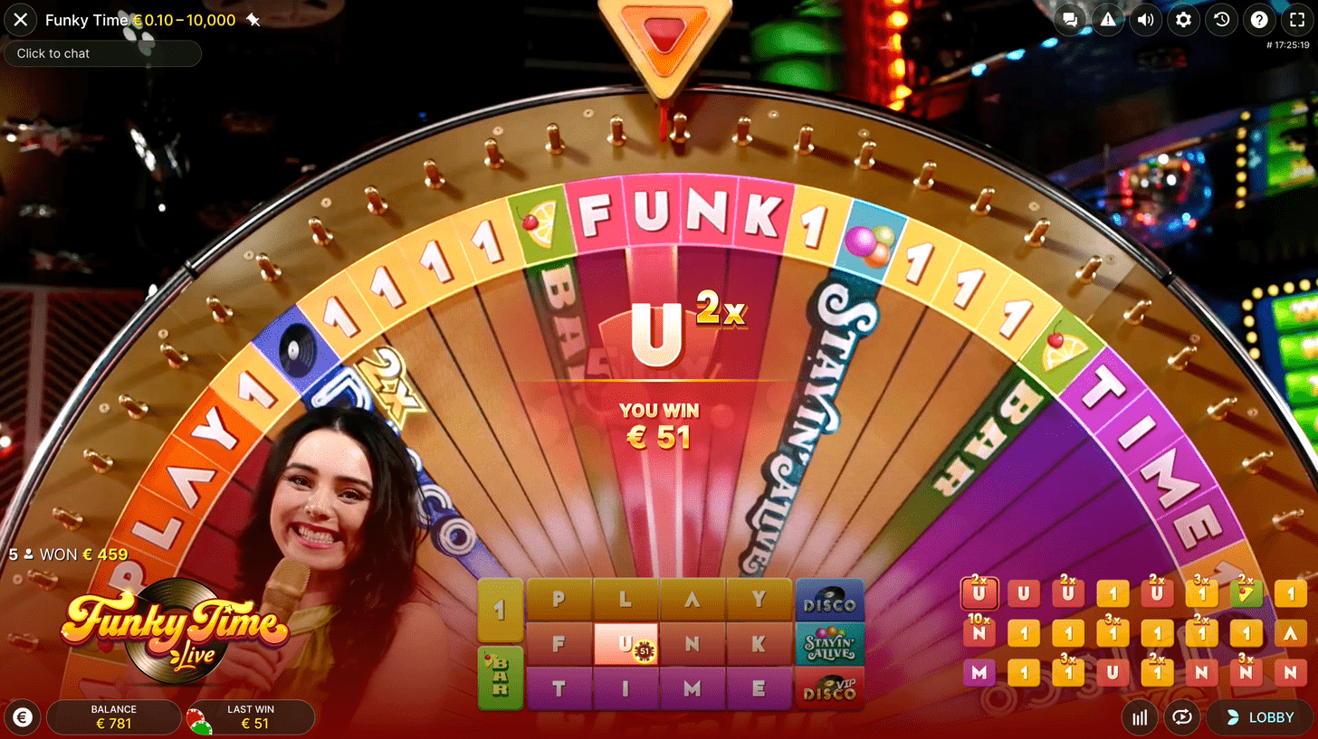 펑키 타임 에볼루션 게임쇼의 회전 머니 펑키 타임 에볼루션 게임쇼